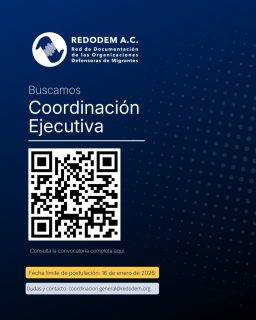 📢 Vacante abierta en REDODEM 🔔

Súmate al equipo de una red que documenta, acompaña y defiende los derechos de las personas migrantes en México.

🔎 Revisa la convocatoria completa en nuestra biografía o a través del código QR y postúlate.

#Vacante #REDODEM #DerechoAMigrar #Migración #DerechosHumano
